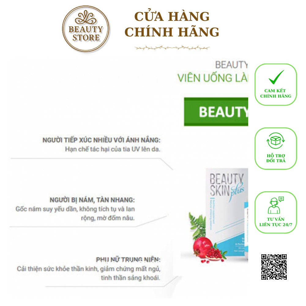 Viên Uống Trắng Da hỗ trợ Hỗ Trợ Chống Nắng Beauty Skin Plus USA Mẫu Mới 2019
