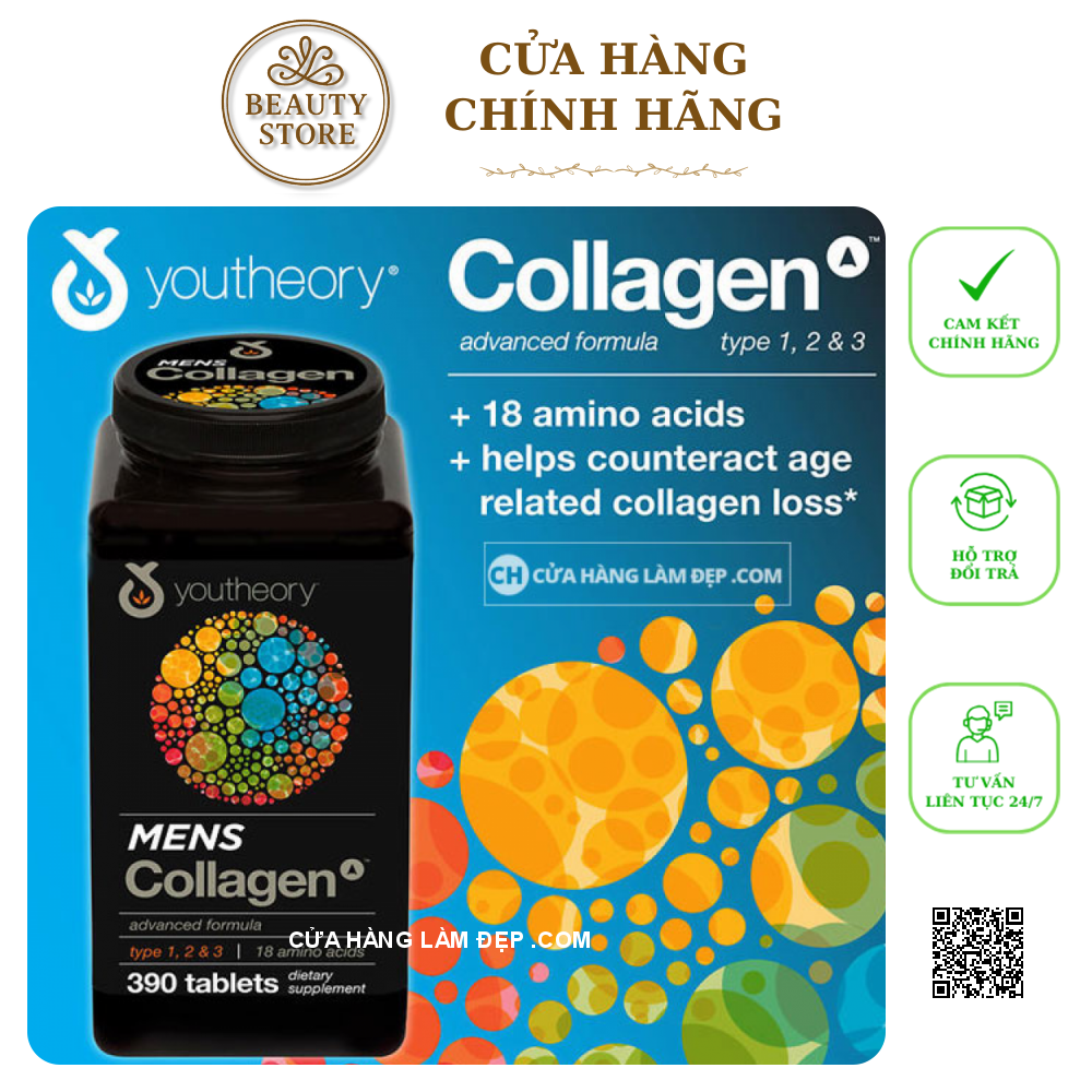 Viên uống Collagen Youtheory Mens Type 1, 2 & 3 Dành Cho Nam