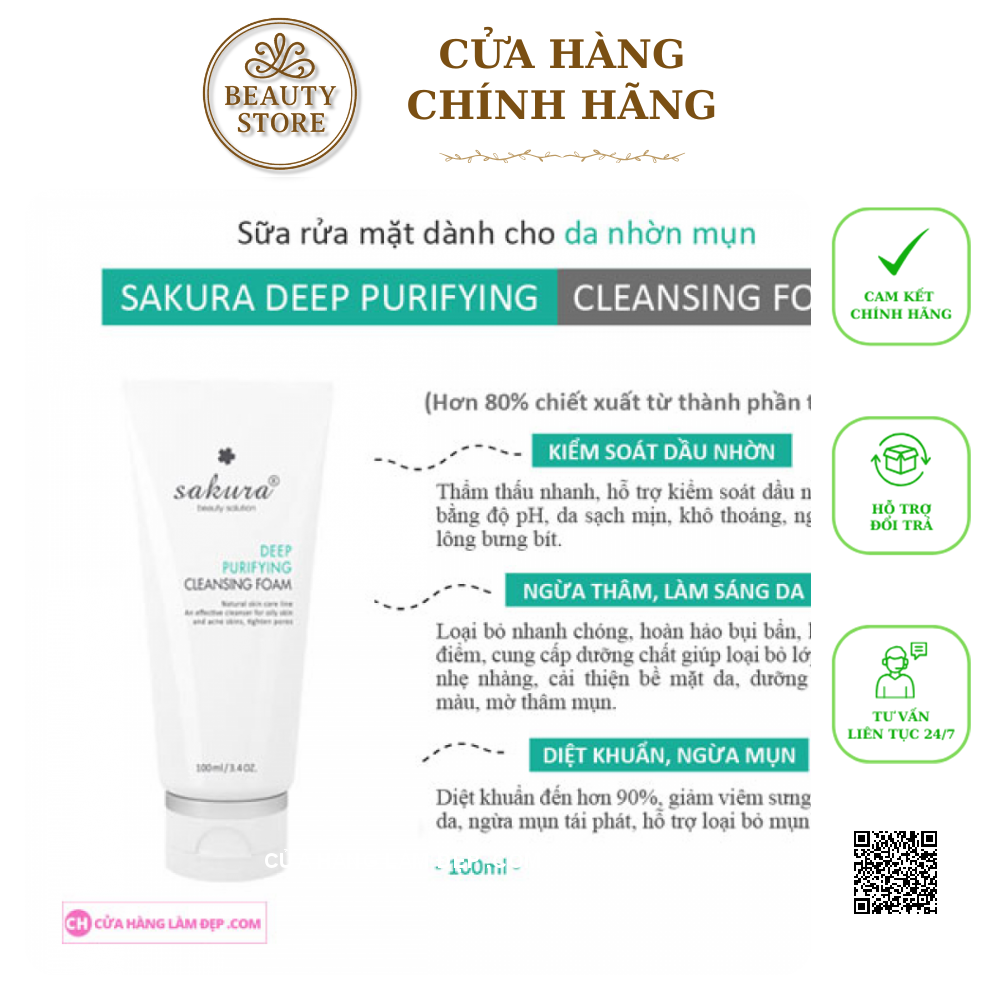 Sữa Rửa Mặt Dành Cho Da Dầu, Mụn Sakura Deep Purifying Cleansing Foam
