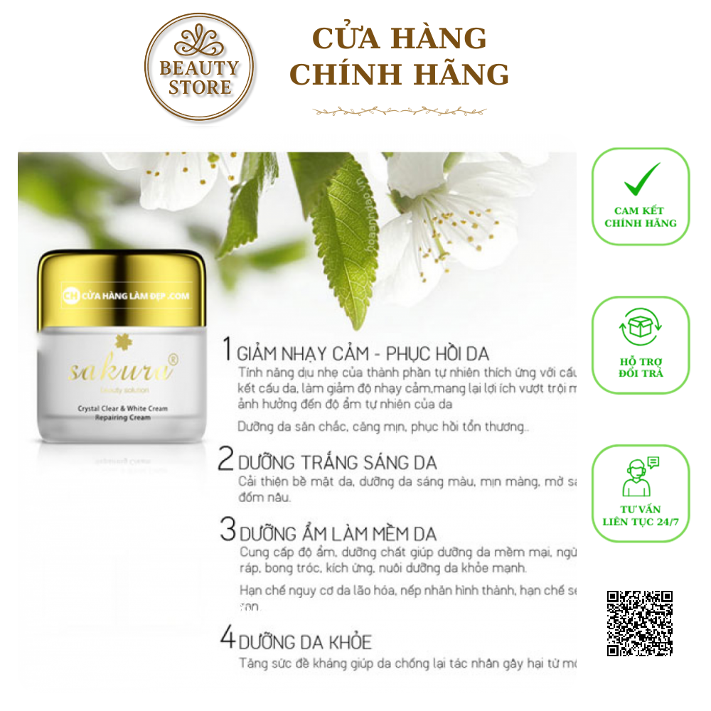 Kem Dưỡng Trắng Làm Chậm Lão Hóa, Phục Hồi Da Ban Đêm Sakura Crystal & White Repairing Cream