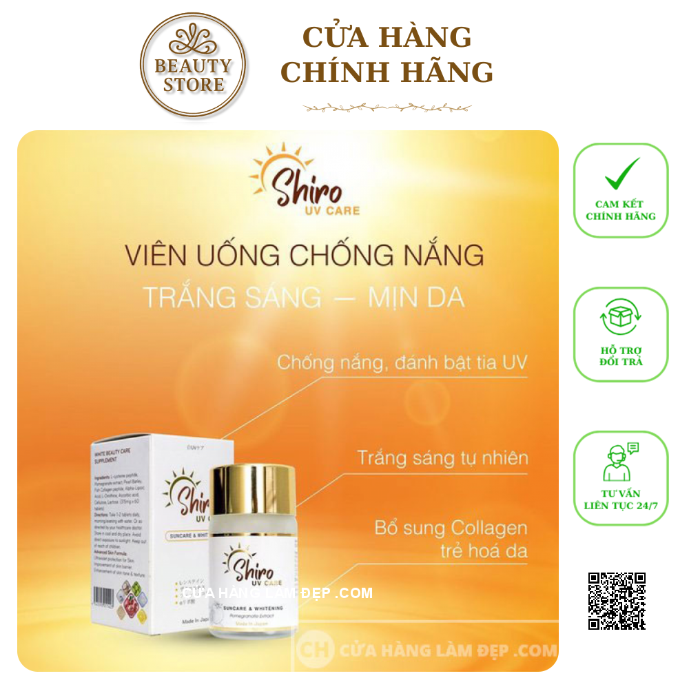 Viên Uống Trắng Da hỗ trợ Hỗ Trợ Chống Nắng Shiro UV Care Suncare Whitening