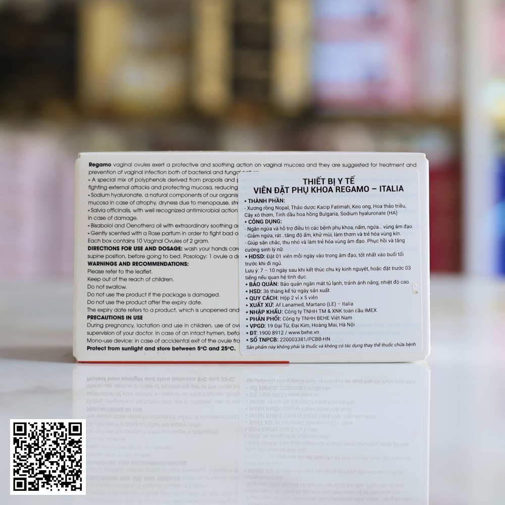 Viên Đặt Phụ Khoa Regamo Vaginal Ovules Từ Italia Hộp 10 Viên 