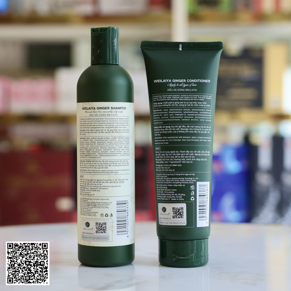 Bộ Dầu Gội Xả Weilaiya Hair Strength Conditioner & Shampoo Chiết Xuất Gừng Dành Cho Tóc Dầu, Bết Dính 400ml x 250ml Từ Hồng Kông