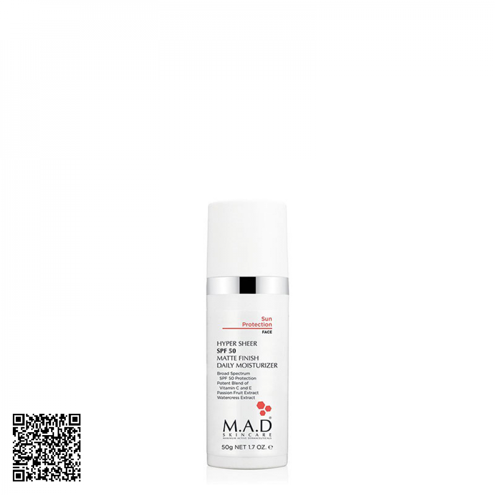 Cream M.A.D Mịn Chống Nắng Vật Lý 3 Siêu 50 SPF (Hyper Sheer Spf 50 Matte Finish Daily Moisturizer)