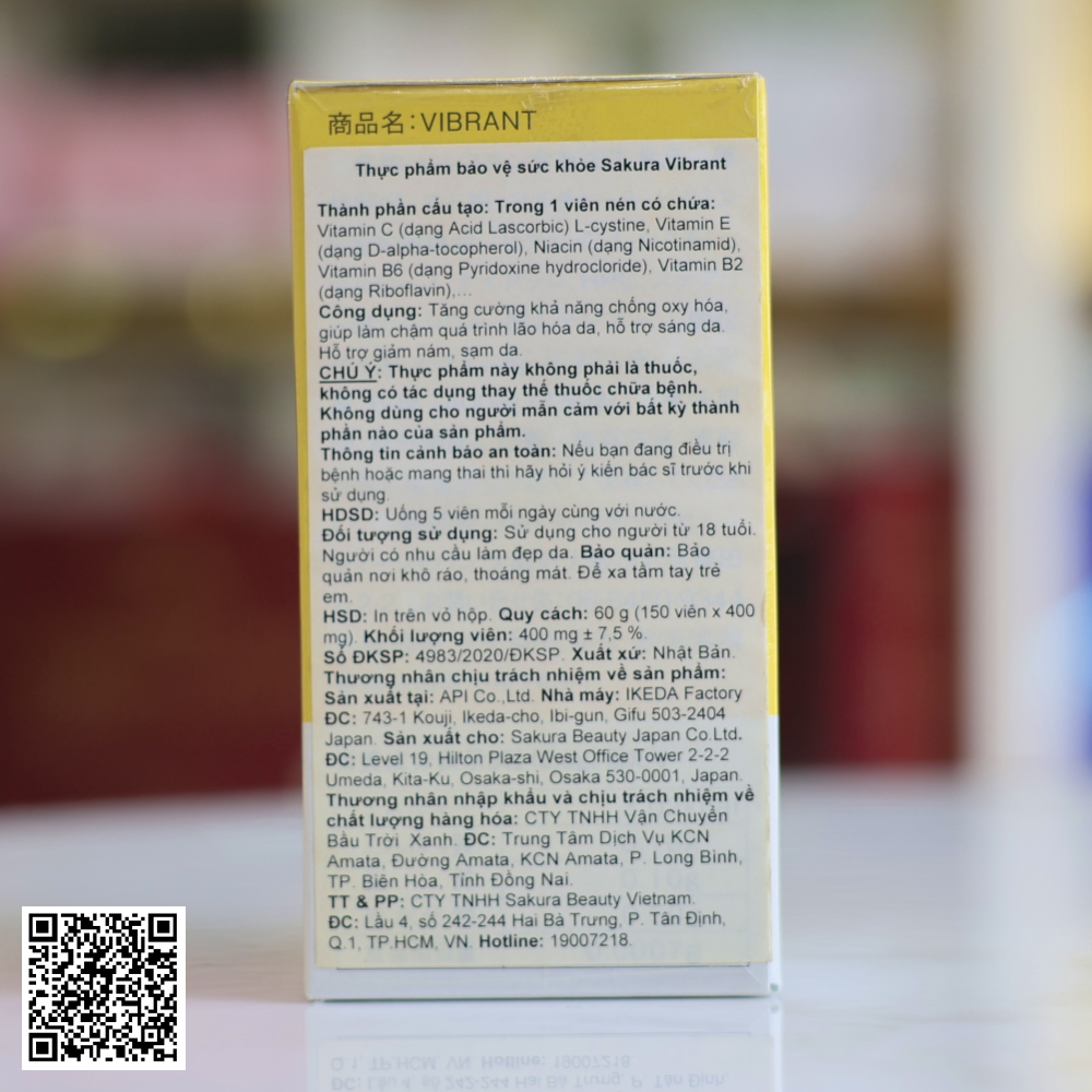 Viên Uống Trắng Da, Ngăn Ngừa Sạm Nám Sakura Vibrant Nhật Bản 150 viên