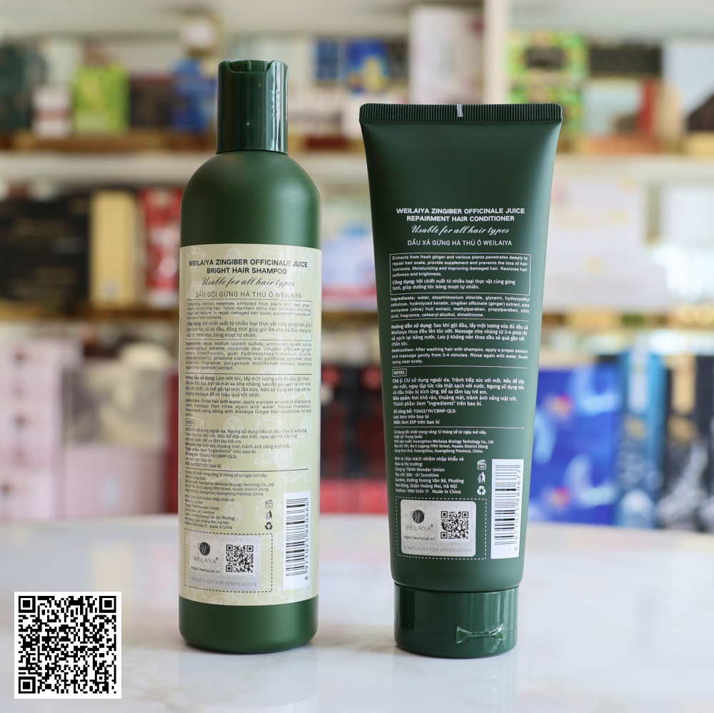 Bộ Dầu Gội Xả Gừng Hà Thủ Ô Weilaiya Zingiber Oficinale Juice Ngăn Rụng Tóc Từ Trung Quốc 400ml x 250ml