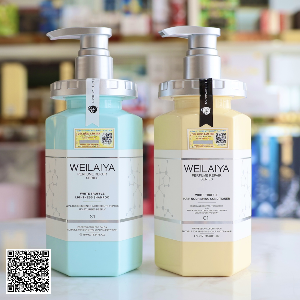Bộ Gội Xả Weilaiya Phục Hồi Đa Tầng Chiết Xuất Trứng Cá Tầm Và Nấm Truffle Trắng Từ Trung Quốc 450ml x 450ml