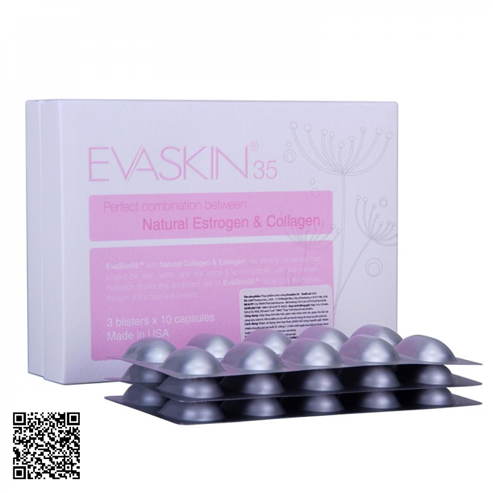 Viên Uống Trắng Da Giúp Giảm Nám Evaskin 35 Của Mỹ Hộp 3 Vỉ