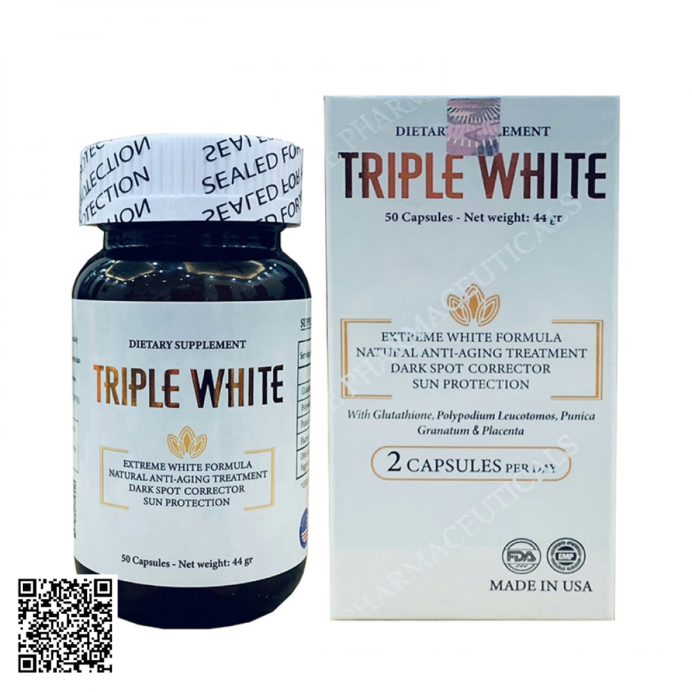 Viên Uống Triple White Glutathione Chống Nắng Trắng Da Mờ Nám Từ Mỹ 50 Viên