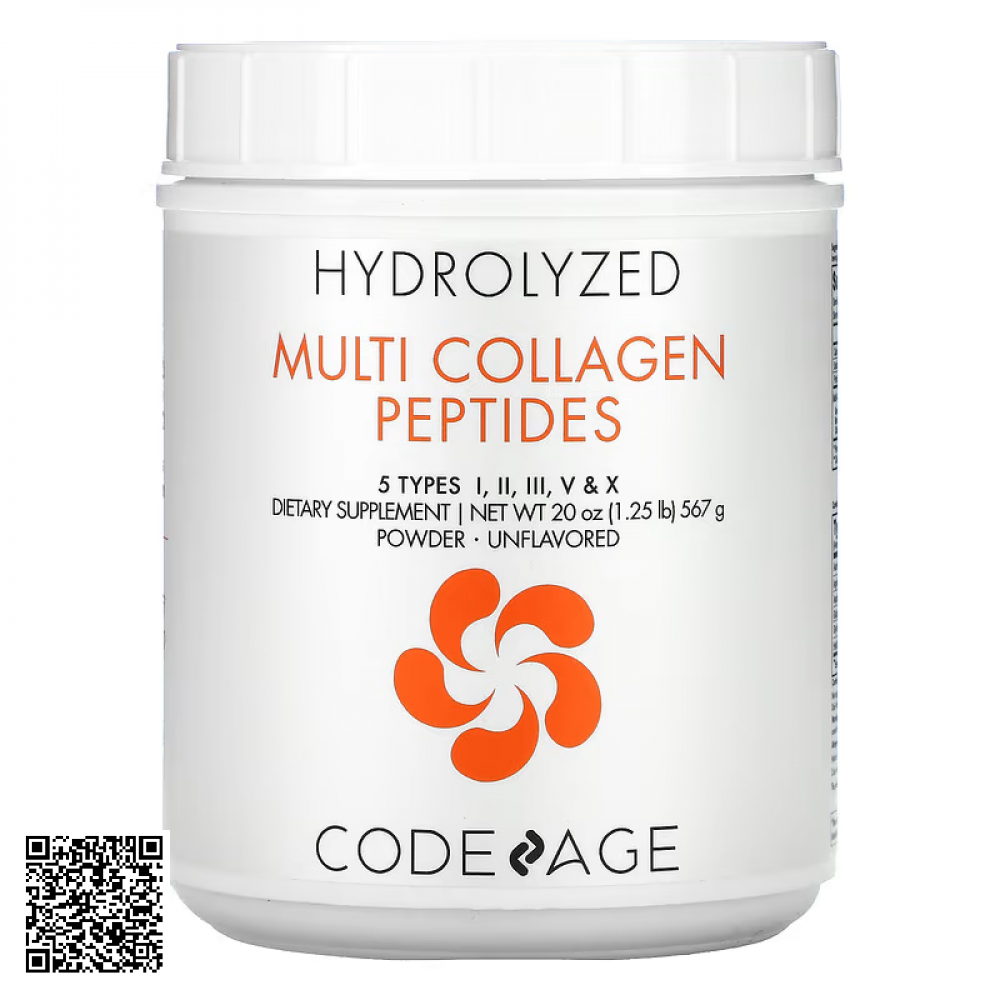 Bột Collagen Trẻ Hóa Da Code Age Hydrolyzed Multi Collagen Peptides Powder 5 Types I, II, III, V & X Từ Mỹ 567g
