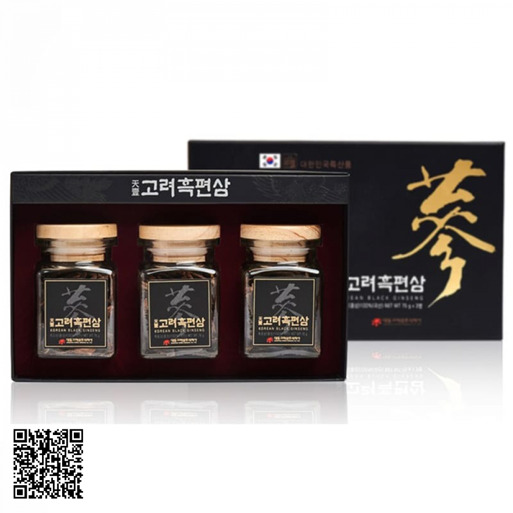 Hắc Sâm Củ Khô Thái Lát Daedong Korean Black Ginseng (3 Lọ X 75g)
