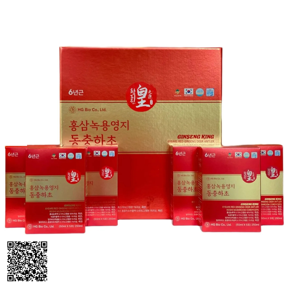 Nước Hồng Sâm Nhung Hươu Linh Chi Đông Trùng HG Bio Ginseng King 6 Years Red Ginseng Deer Antler Reishi Mushroom Cordyceps