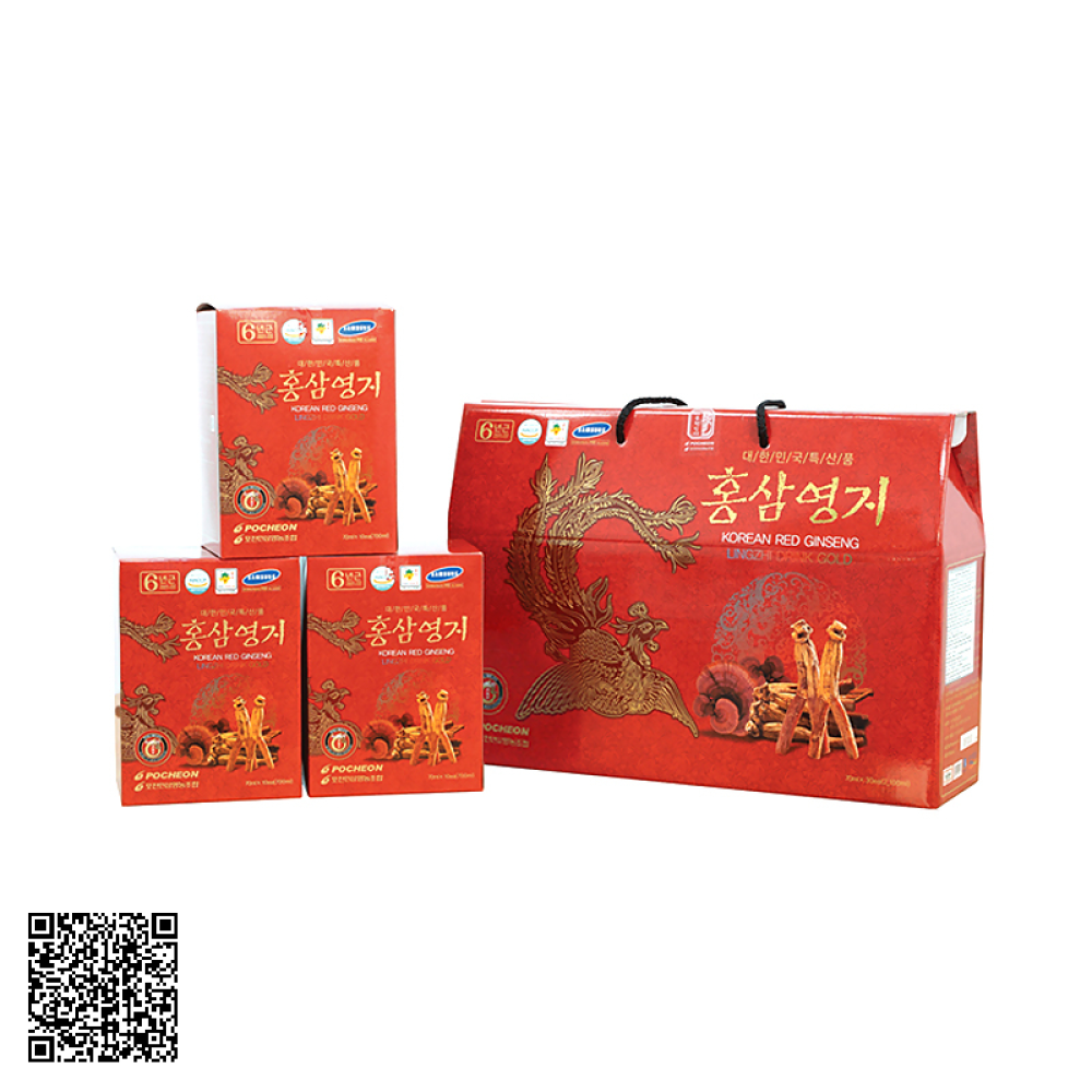 Nước Hồng Sâm Linh Chi Pocheon Korean Red Ginseng Lingzhi Drink Gold Từ Hàn Quốc 30 Gói