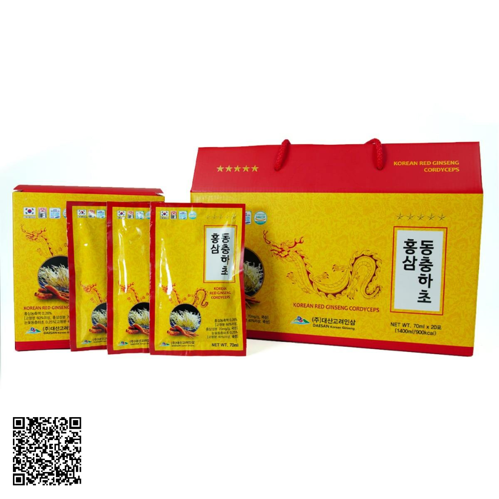 Nước Hồng Sâm Đông Trùng Hạ Thảo Daesan Korean Red Ginseng Cordyceps Từ Hàn Quốc 20 Gói