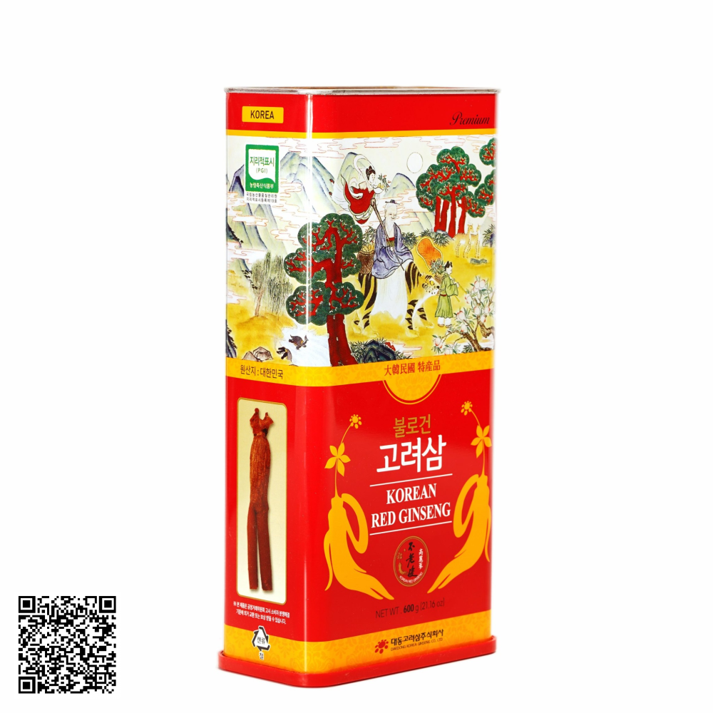 Hồng Sâm Củ Khô Daedong Korean Red Ginseng Hộp Thiếc Từ Hàn Quốc 600g (21-40 Củ)