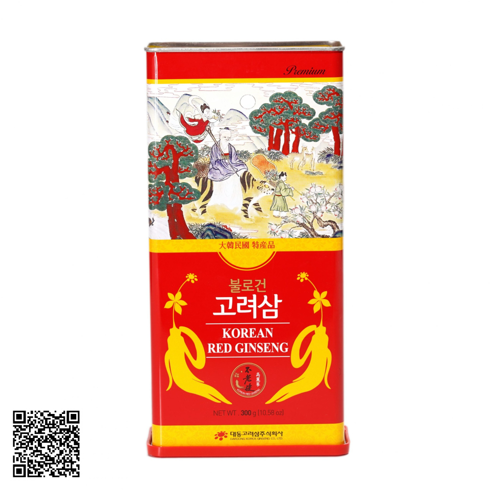 Hồng Sâm Củ Khô Daedong Korean Red Ginseng Hộp Thiếc 300g (11-20 Củ)