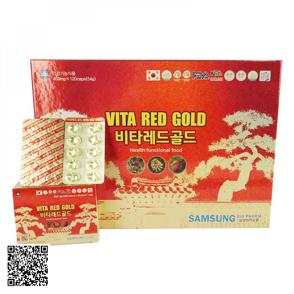 Viên Tinh Dầu Thông Đỏ Chính Phủ Samsung Bio Pharm Vita Red Gold Từ Hàn Quốc 120 Viên