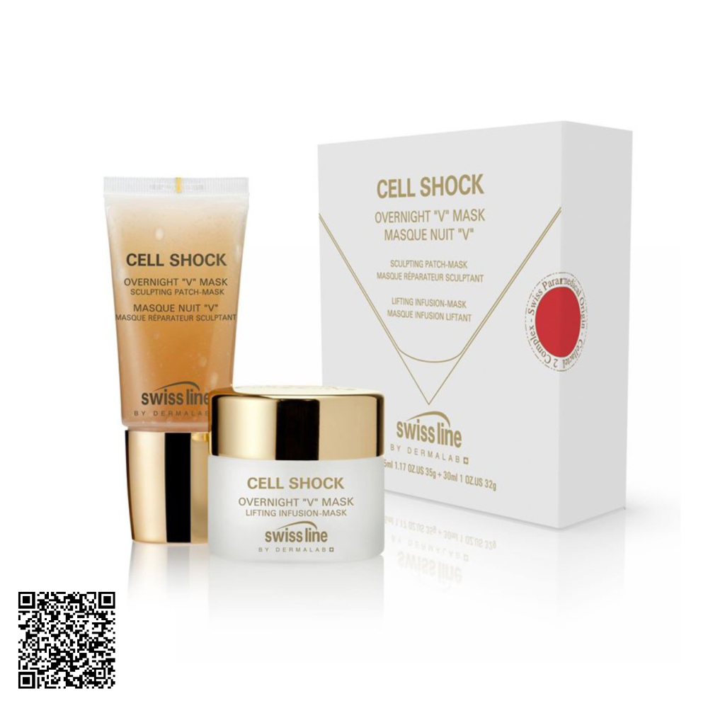 Bộ Đôi Mặt Nạ Ngủ Kiến Tạo Cấu Trúc Da Swissline Cell Shock Overnight V Mask Từ Thuỵ Sĩ 2 Món/Set