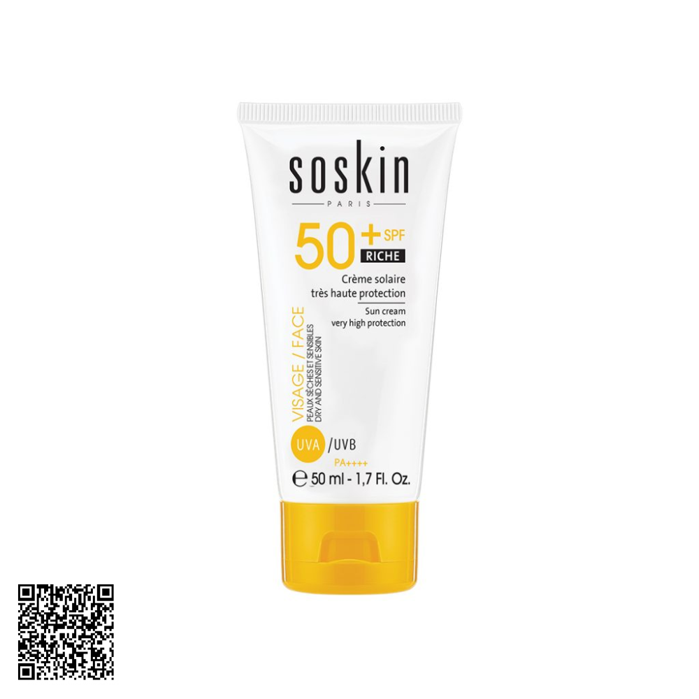 Kem Chống Nắng Soskin Visage/Face Sun Cream Very High Protection SPF50+/PA++++ (Riche) Từ Pháp 50ml