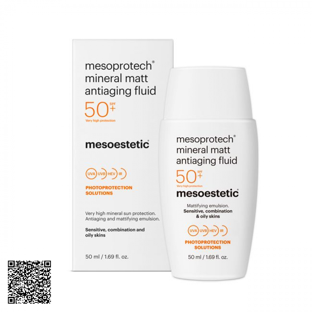 Kem Chống Nắng Cho Da Nhạy Cảm Mesoestetic Mesoprotech Mineral Matt Antiaging Fluid  SPF50+ Từ Tây Ban Nha 50ml