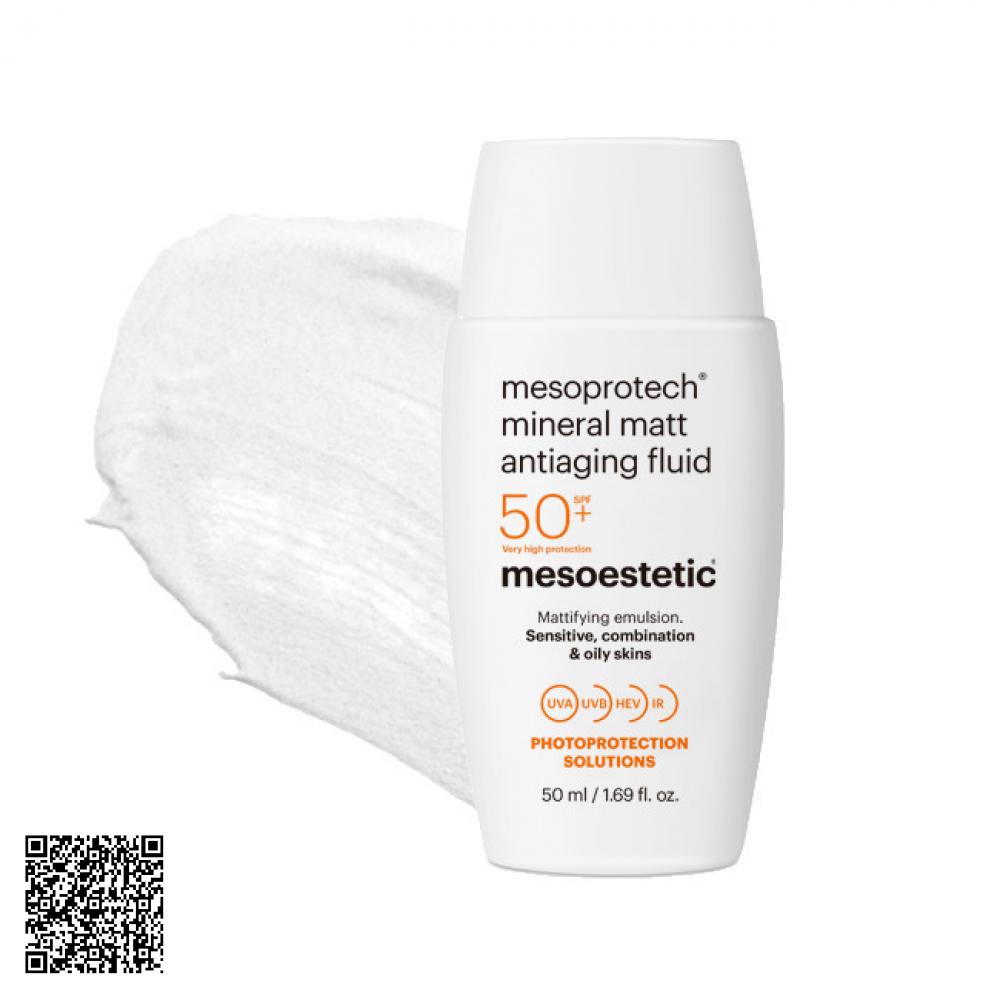 Kem Chống Nắng Cho Da Nhạy Cảm Mesoestetic Mesoprotech Mineral Matt Antiaging Fluid  SPF50+ Từ Tây Ban Nha 50ml