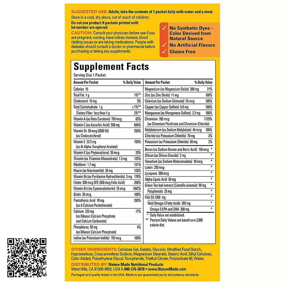 Viên Uống Nature Made Daily Diabetes Health Pack Cho Người Tiểu Đường Từ Mỹ (Hộp 60 Gói x 6 Viên)