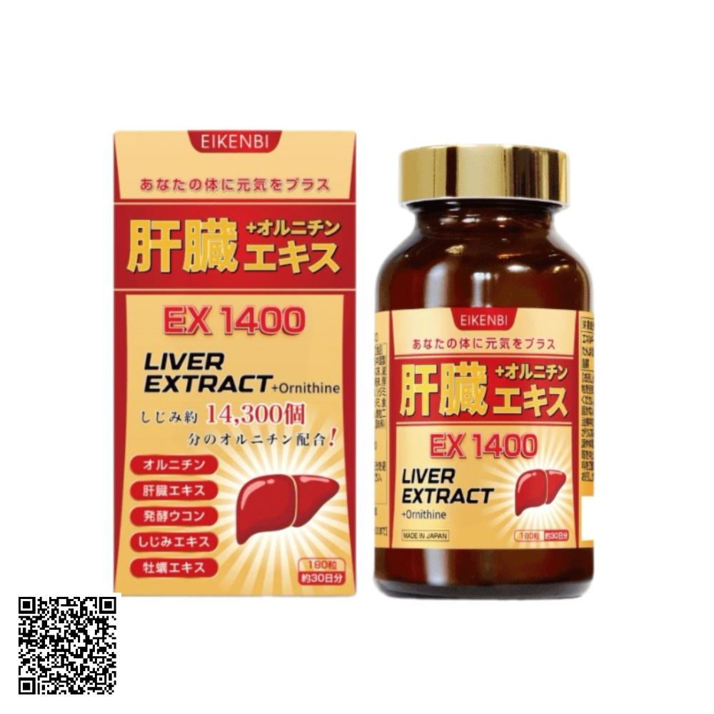 Viên Uống Bổ Gan Giải Độc Liver Extract +Ornithine Ex 1400 Eikenbi Từ Nhật Bản 180 Viên