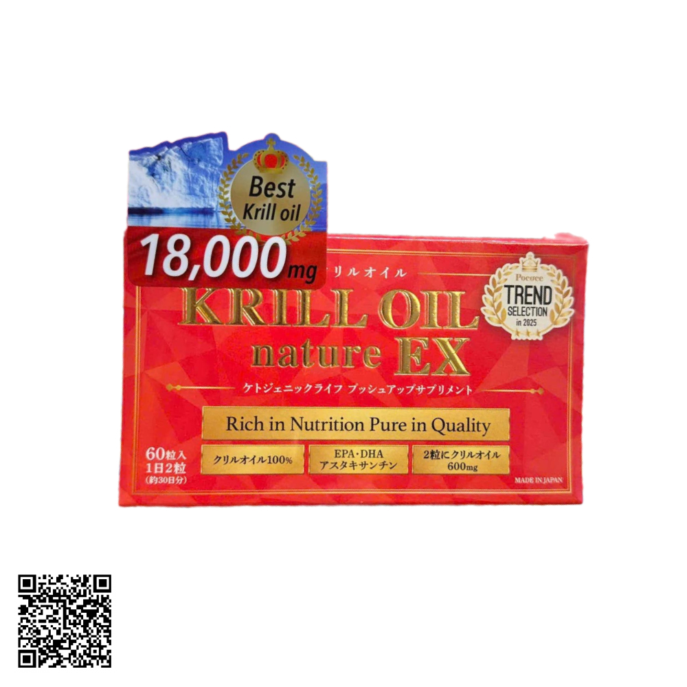 Dầu Nhuyễn Thể Hayari Krill Oil Nature Ex 18,000mg Từ Nhật Bản 60 Viên