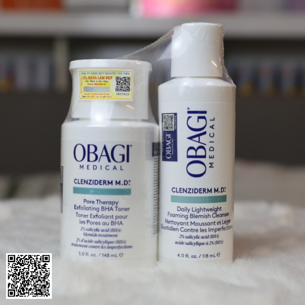 Bộ Đôi Dưỡng Sáng Khỏe & Làm Sạch Mụn Obagi Clenziderm Cleanser & Obagi Clenziderm Exfoliating BHA Toner 