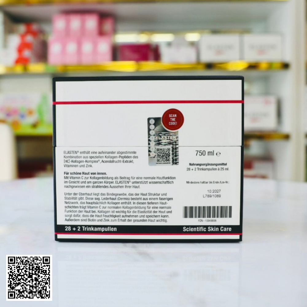 Liệu Trình Nước Uống Collagen Elasten Scientific Skin Care Từ Đức Hộp 30 Ống x 3 Hộp
