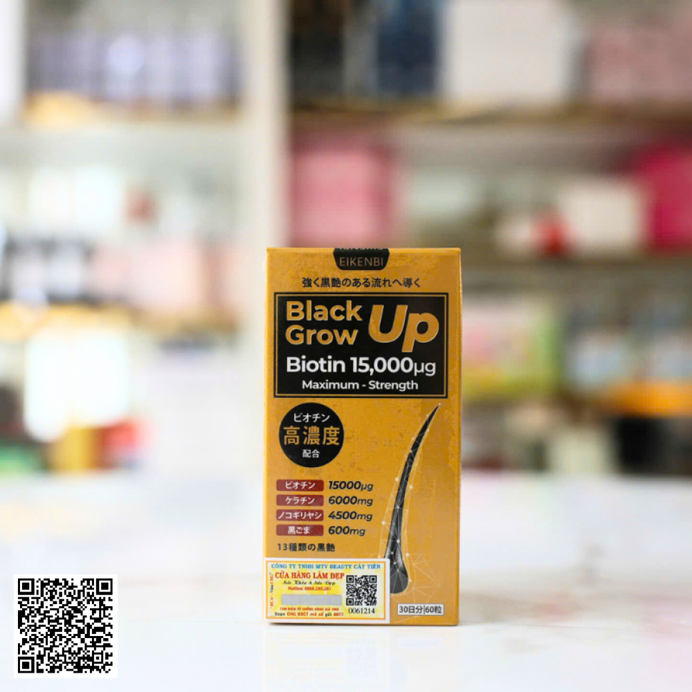 Viên Uống Mọc Tóc & Đen Tóc Black Grow Up Maximum Biotin Từ Nhật Bản Hộp 60 viên