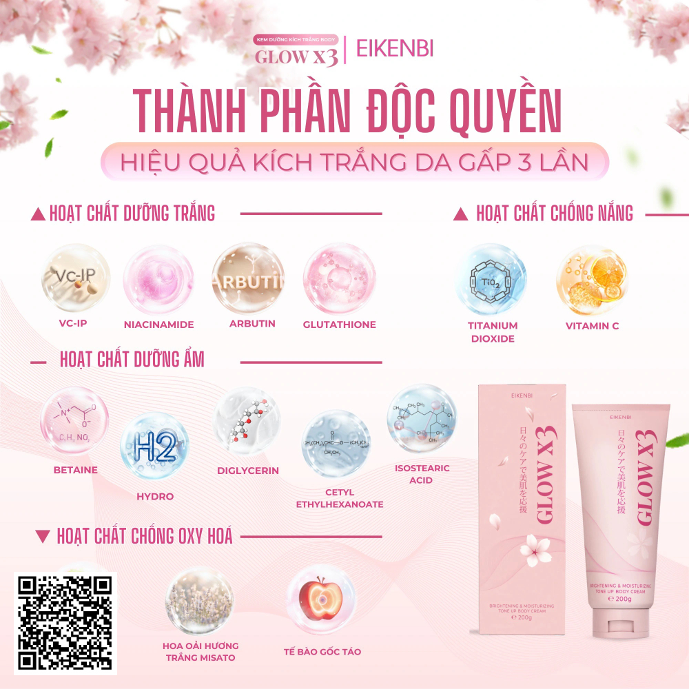 Kem Dưỡng Trắng Nâng Tone Body Glow X3 Eikenbi từ Nhật Bản 200g