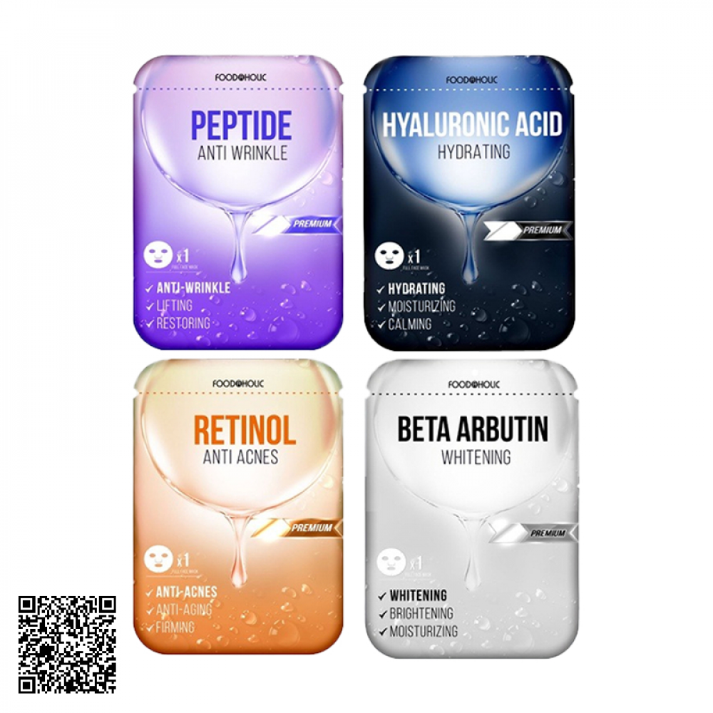 Mặt Nạ Foodaholic Retinol/Peptide/Arbutin/Hyaluronic Acid Premium 23ml x 10 Miếng Từ Hàn Quốc