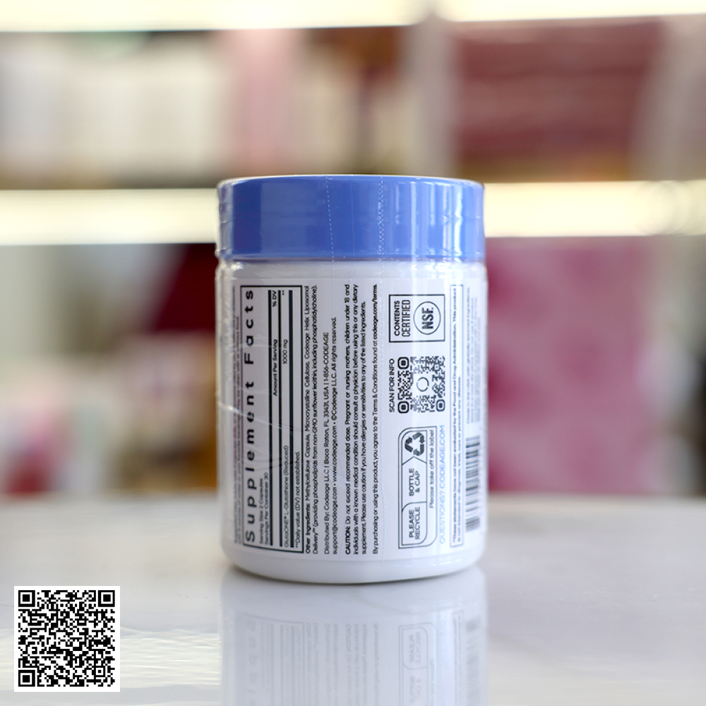 Viên Uống Trắng Da CodeAge Liposomal Glutathione 1000mg/Serving Phospholipid Complex Từ Hoa Kỳ 60 Viên