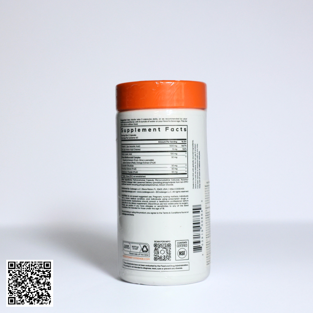 Thực Phẩm Chức Năng Codeage Liposomal Vitamin C+ Bảo Vệ Sức Khỏe Từ Mỹ 180 Viên