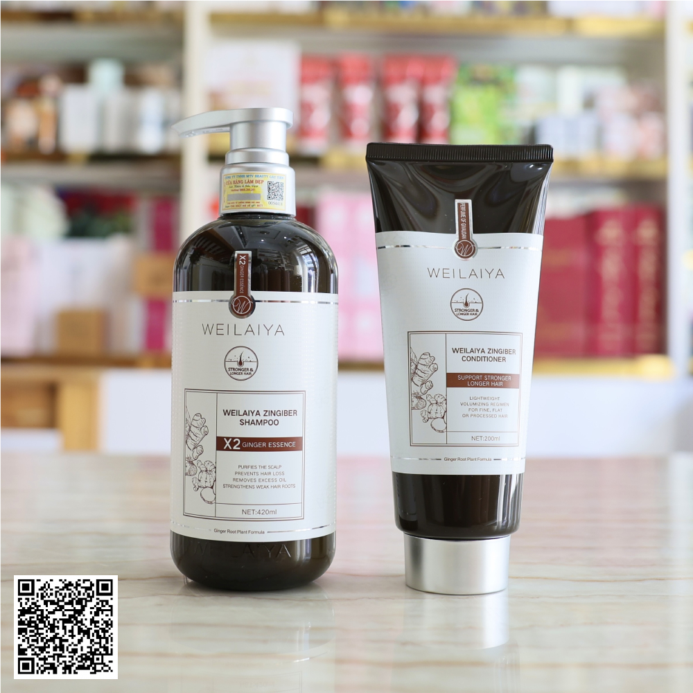 Bộ Dầu Gội Gừng Hỗ Trợ Mọc Tóc Và Hỗ Trợ Ngừa Lão Hóa Da Đầu Weilaiya Zingiber Luxury 420ml x 200ml
