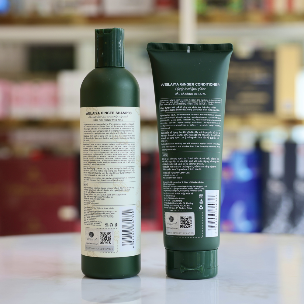 Bộ Dầu Gội Xả Dành Cho Tóc Dầu, Bết Dính Chiết Xuất Gừng Weilaiya Hair Strength Conditioner + Shampoo
