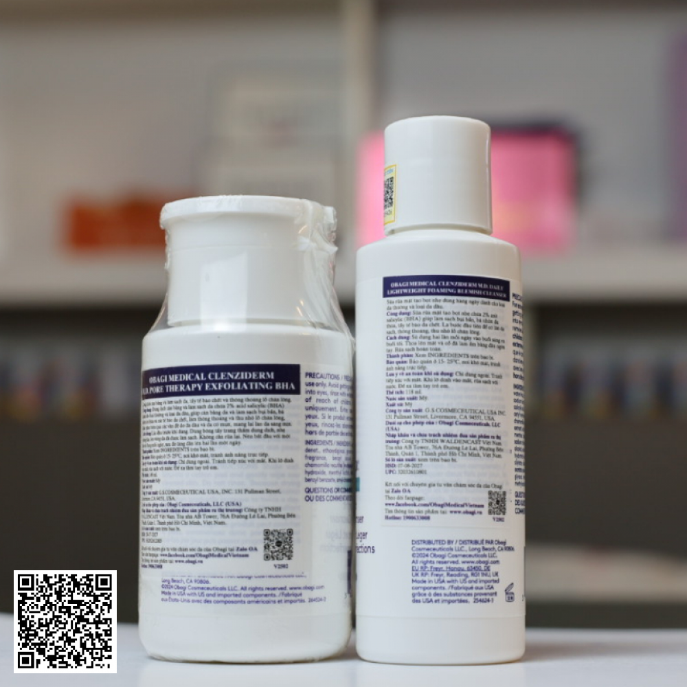 Bộ Đôi Dưỡng Sáng Khỏe & Làm Sạch Mụn Obagi Clenziderm Cleanser & Obagi Clenziderm Exfoliating BHA Toner 