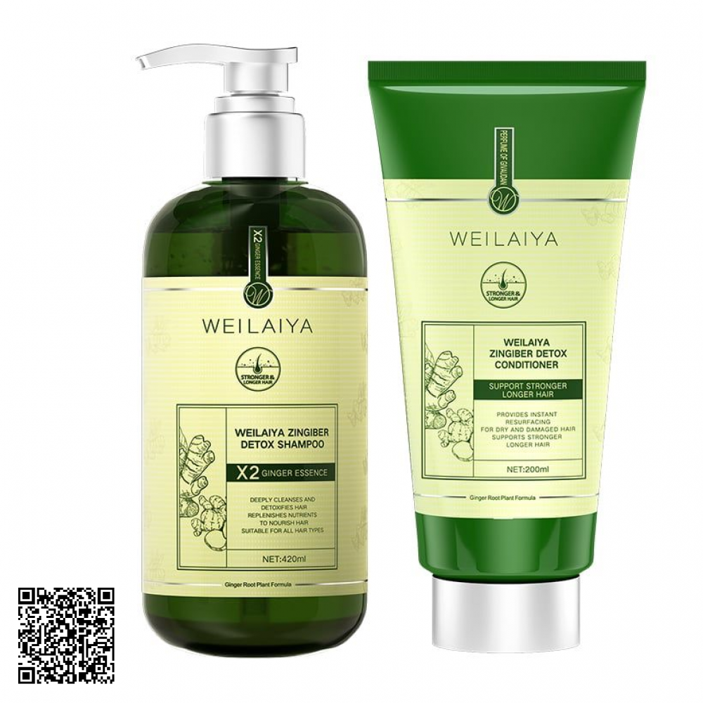 Bộ Gội Xả Gừng Detox Hỗ Trợ Mọc Tóc Weilaiya Zingiber Detox Luxury 420ml x 200ml