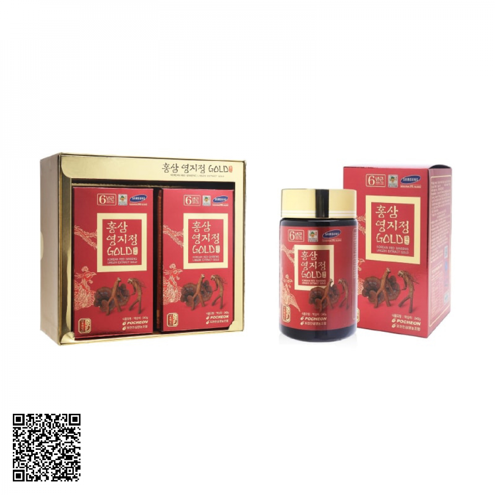 Cao Hồng Sâm Linh Chi Pocheon Korean Red Ginseng Lingzhi Extract Gold Của Hàn Quốc 2 Lọ/Hộp