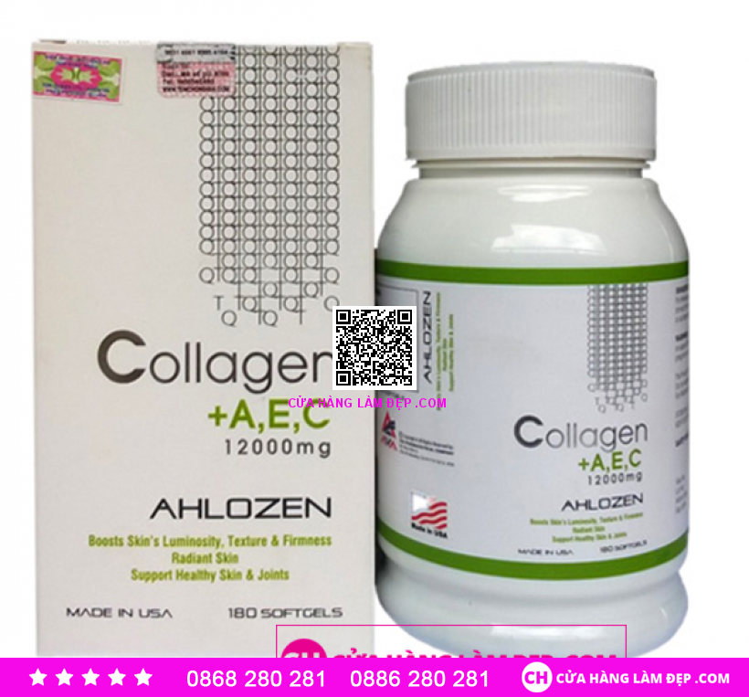 Collagen AEC AHLOZEN - Viên Uống Đẹp Da Của Mỹ (12000mg X 180 Viên)