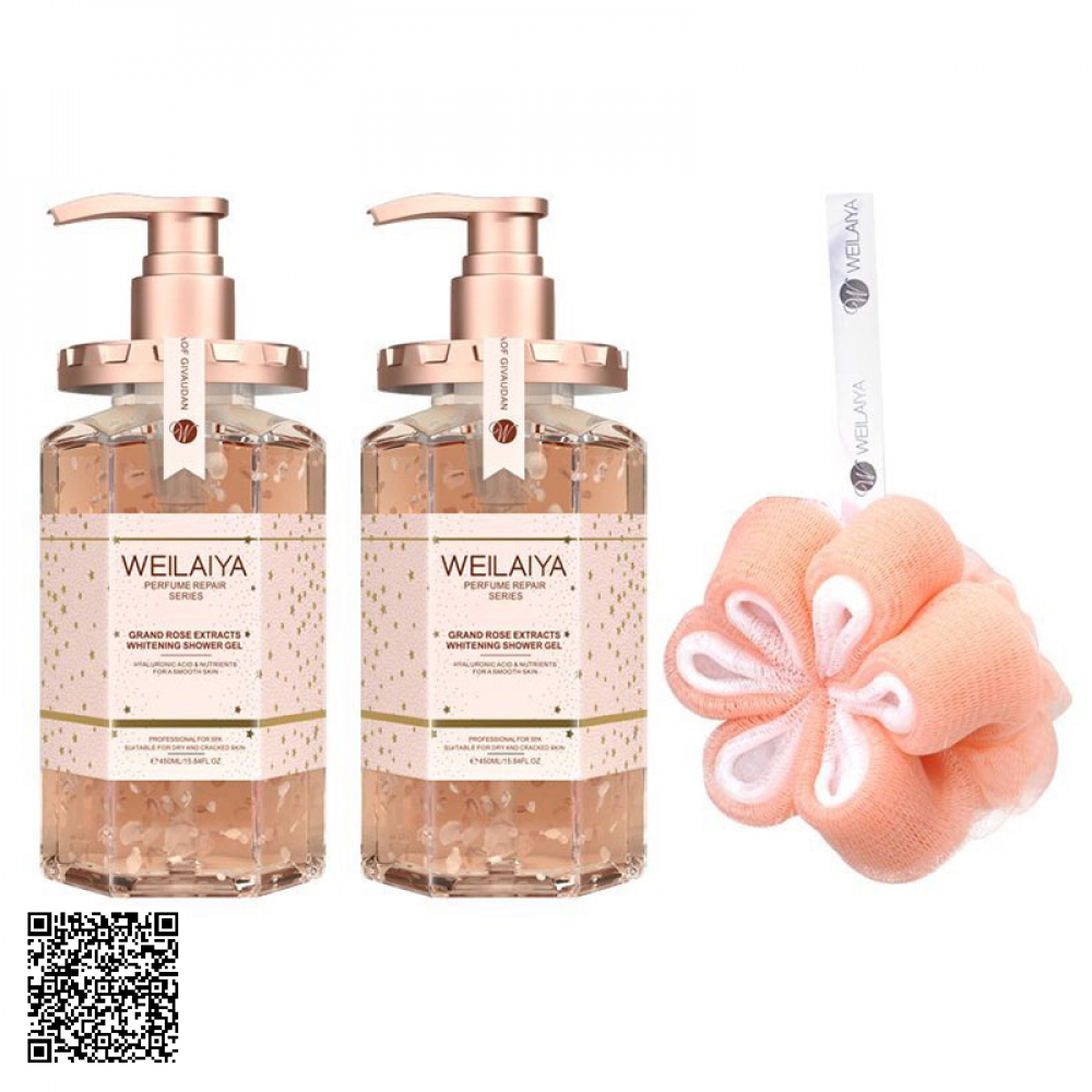Combo 2 Chai Sữa Tắm Trắng Da Cánh Hoa Hồng Damask Weilaiya Grand Rose Extracts Whitening Shower Gel 450ml