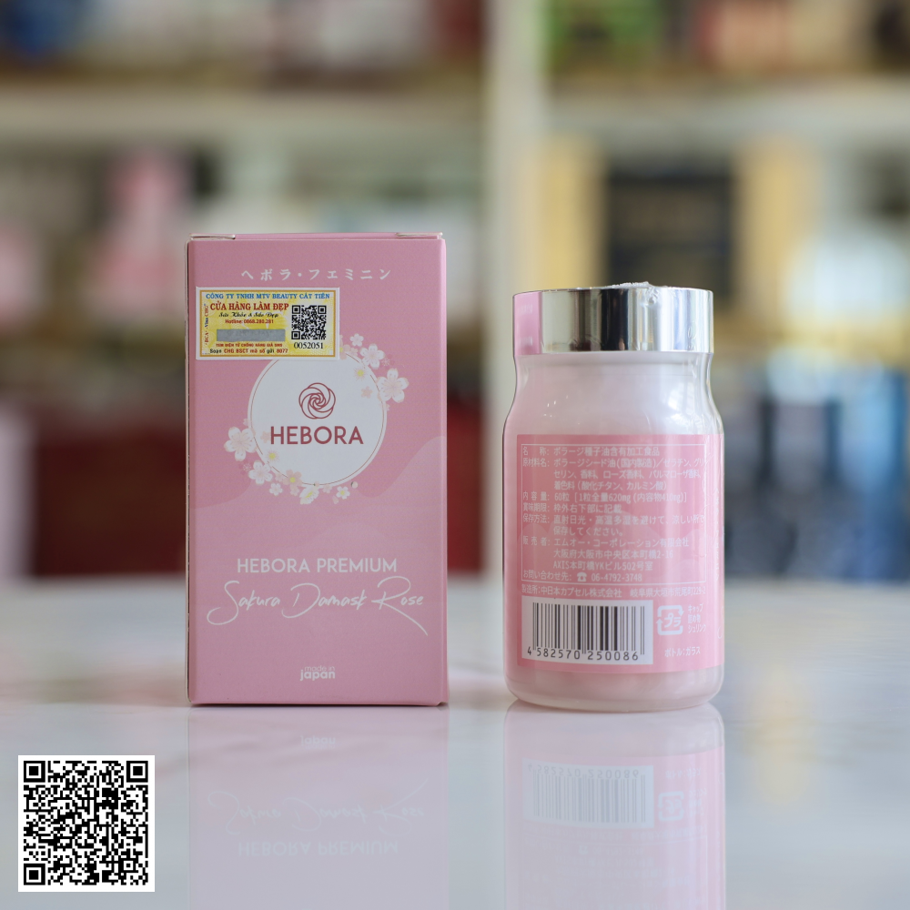 Hebora Premium Sakura Damask Rose Japan Viên Uống Thơm Cơ Thể Nhật Bản Hộp 60 Viên