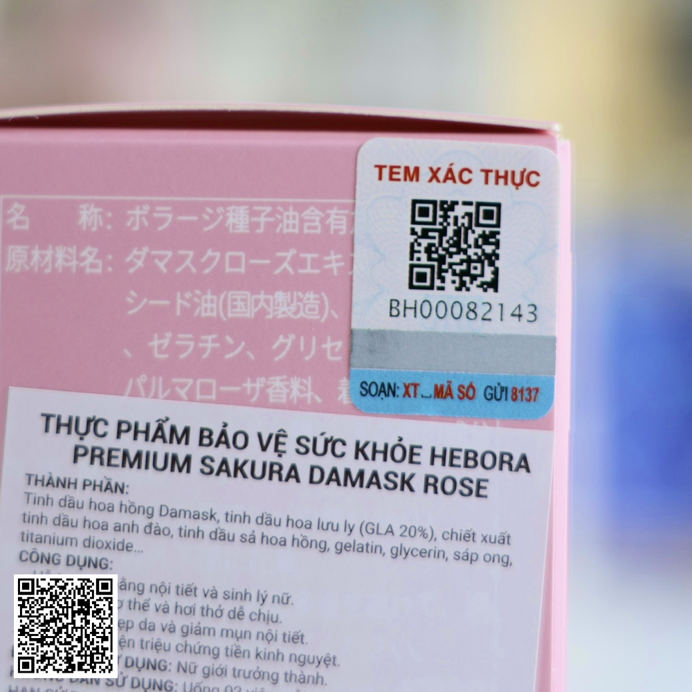 Hebora Premium Sakura Damask Rose Japan Viên Uống Thơm Cơ Thể Nhật Bản Hộp 60 Viên