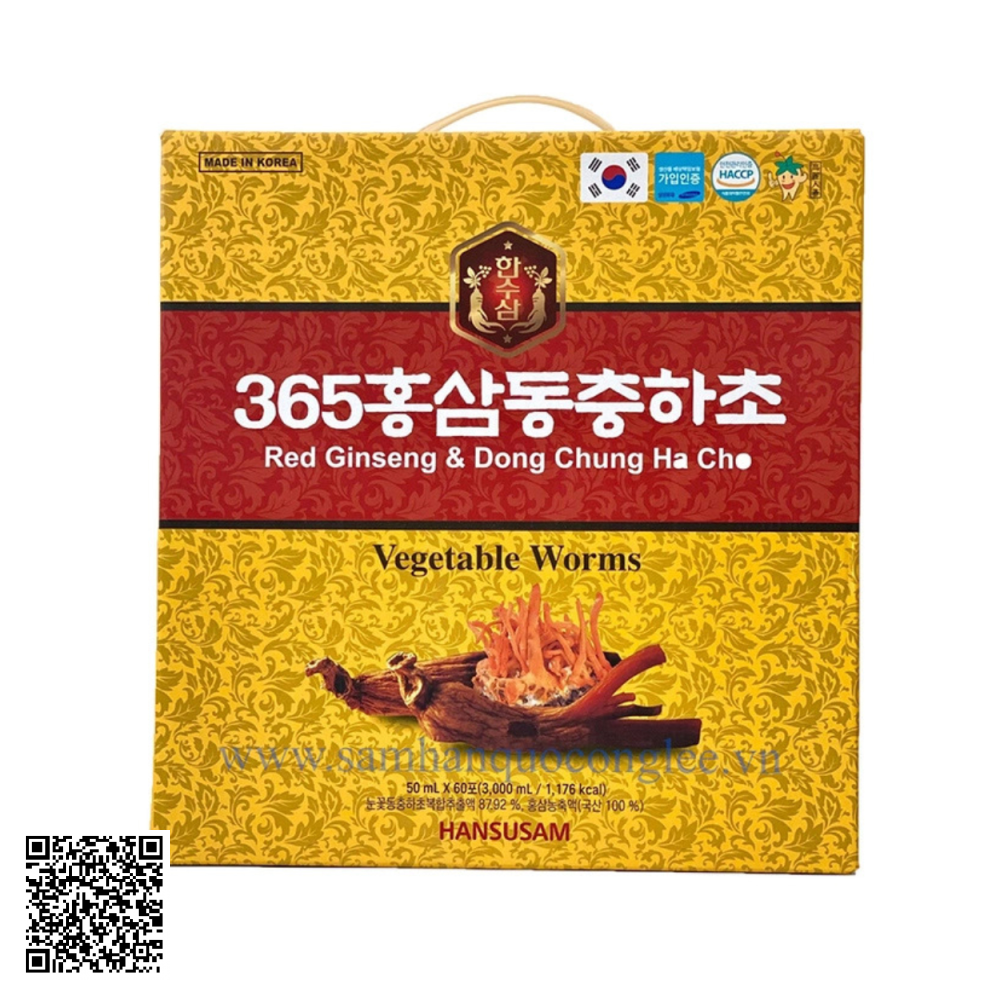 Nước Hồng Sâm Đông Trùng Hạ Thảo Hansusam Vegetable Worms Red Ginseng Dong Chung Ha Cho (60 gói x 50ml)