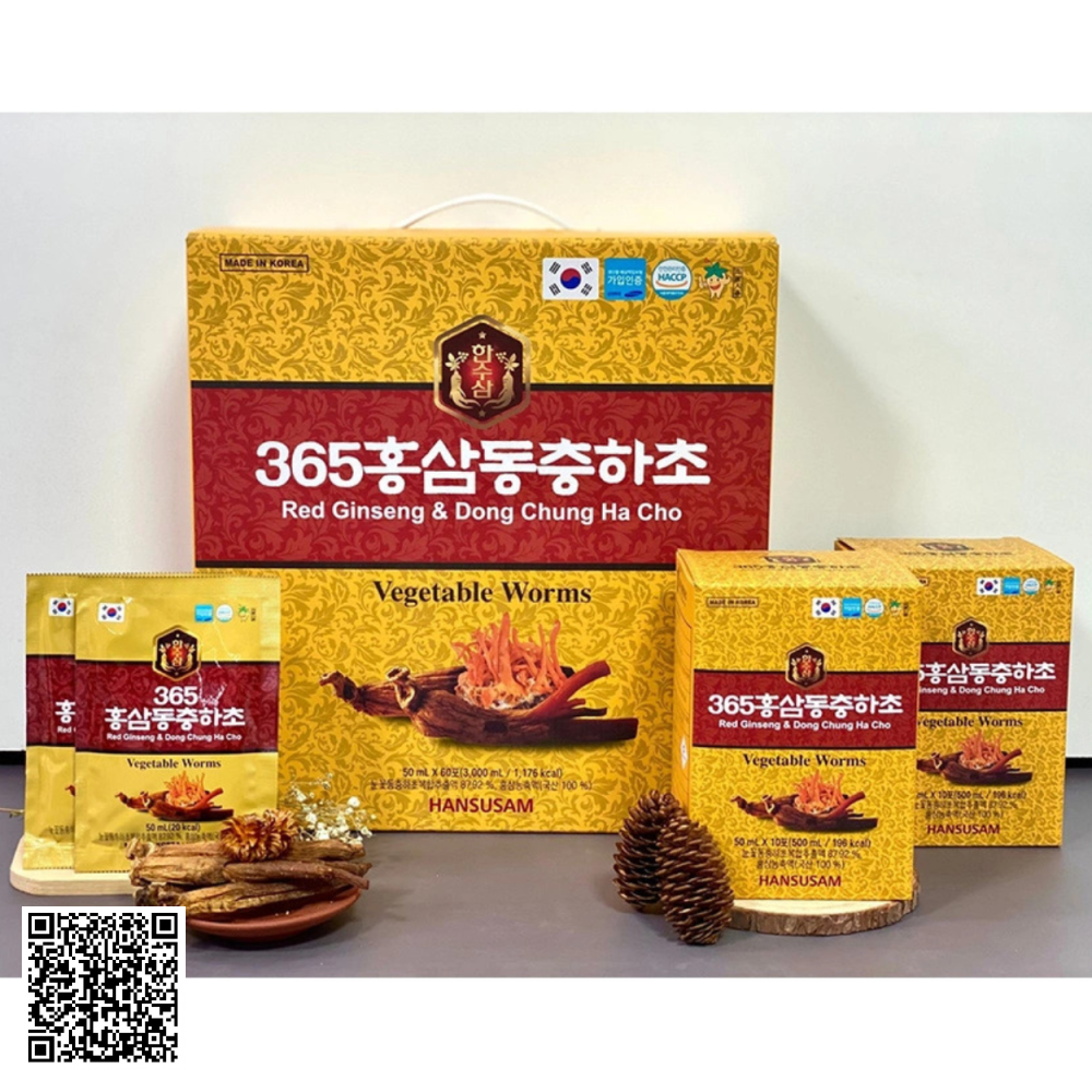 Nước Hồng Sâm Đông Trùng Hạ Thảo Hansusam Vegetable Worms Red Ginseng Dong Chung Ha Cho (60 gói x 50ml)