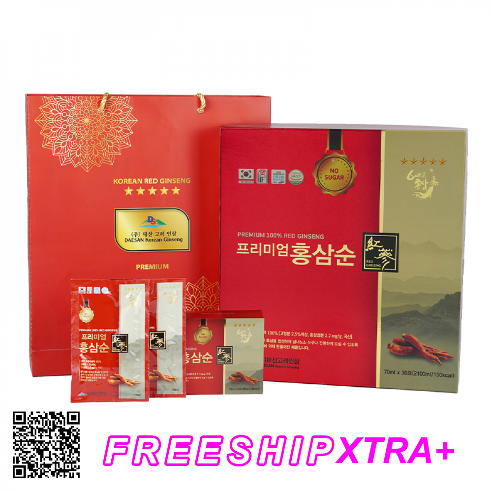 Nước Hồng Sâm Không Đường Daesan Premium 100% Red Ginseng Từ Hàn Quốc 30 Gói
