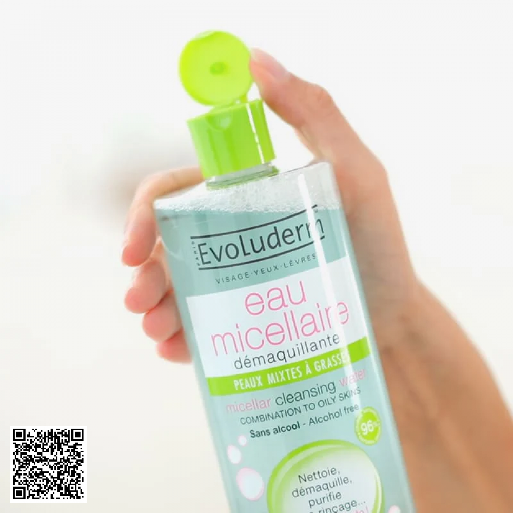 Nước tẩy trang Evoluderm Micellar Cleansing Water cho da hỗn hợp và dầu từ Pháp 500ml
