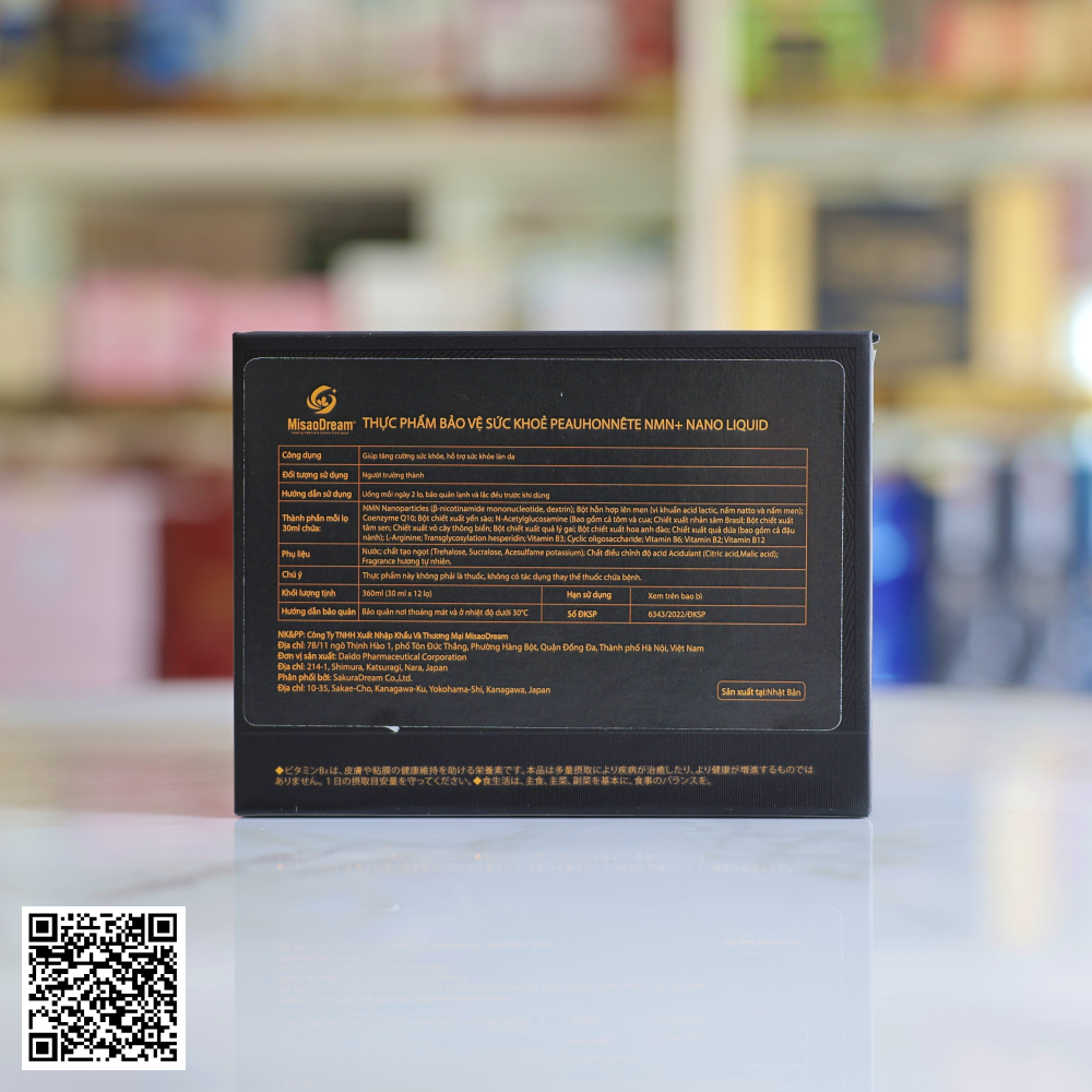 Nước Uống Trẻ Hóa NMN+ Nano Liquid Peauhonnete Nhật Bản Hộp 12Chaix 30ml.