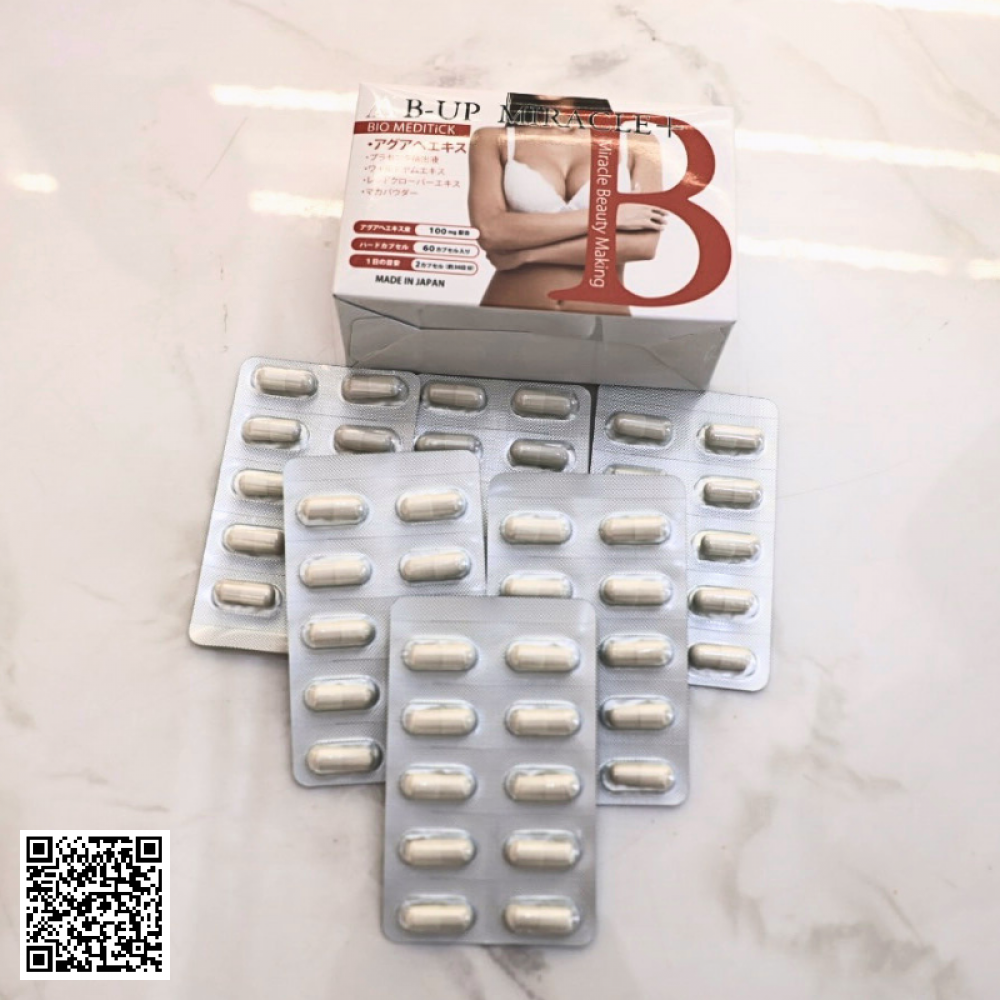 Viên Uống B-Up Miracle + Nở Ngực, Mông Nhật Bản 60 Viên 
